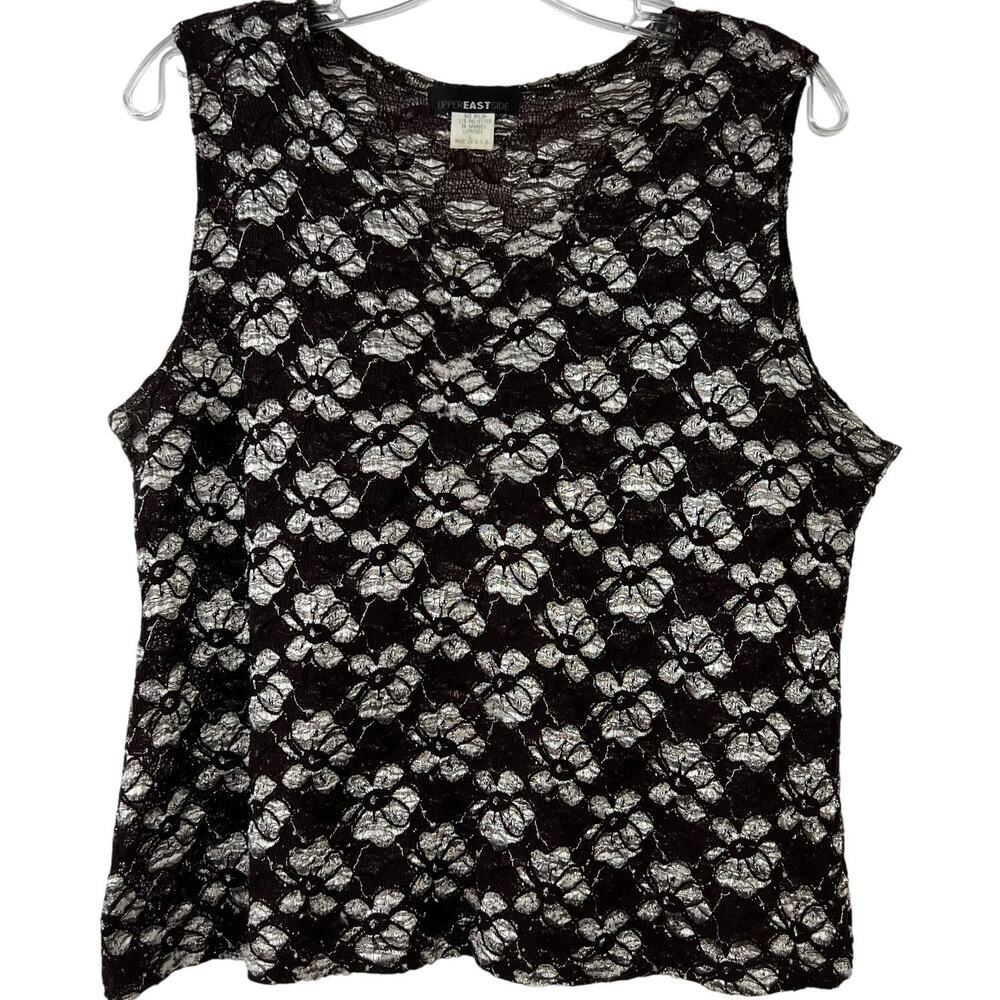 UPPEREASTSIDE Vintage Women's Top Brown Floral Print Textured Retro Y2K Size L